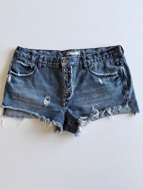 Free People Runaway Jillian Denim Shorts Button Fly Distressed Size 31